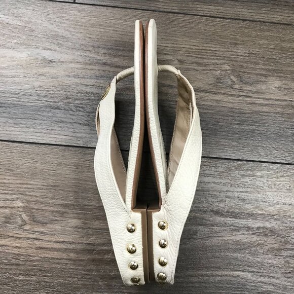 Vince Camuto‎ Ivory Beige VP Tamie Leather Upper Sandals 9M Flats Gold Hardware - Picture 3 of 8